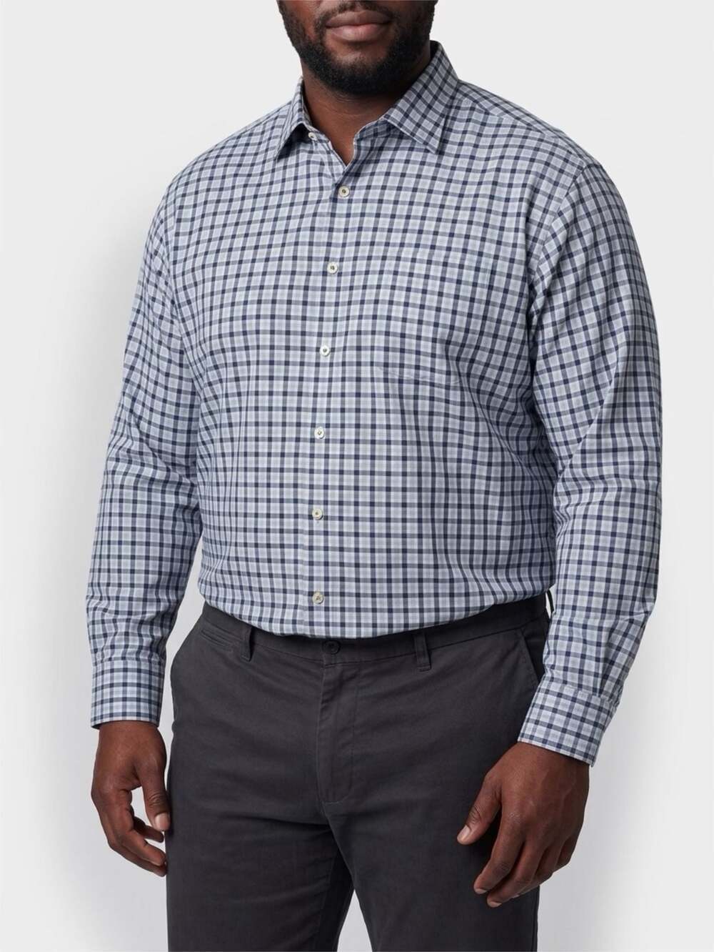 Peter Millar Crown Ease Long Sleeve Blue and Grey Check Sport Shirt 2XL
